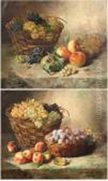 Pommes, Prunes Et Raisins Et Peches, Pommes Et Raisins Oil Painting by Alphonse de Neuville