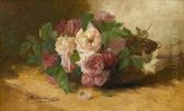 Tete De Roses Oil Painting by Alphonse de Neuville