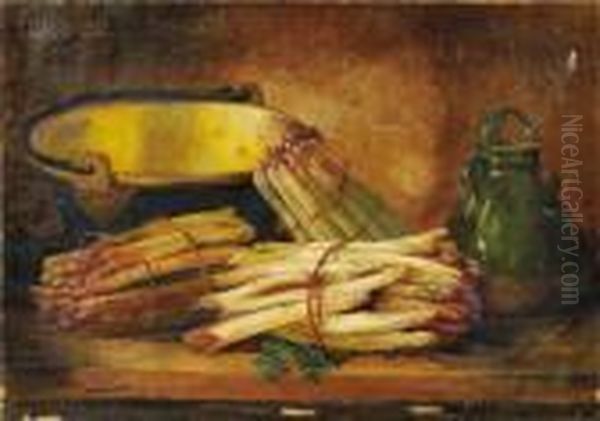 Still Life With Asparagus Oil Painting by Alphonse de Neuville