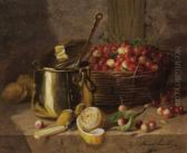 Nature Morte Aux Cerises Oil Painting by Alphonse de Neuville