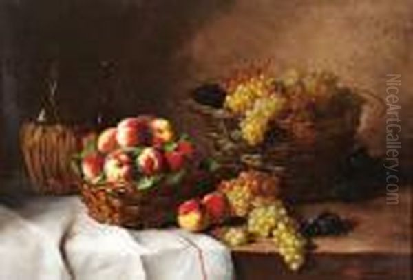 Composition Aux Peches Et Raisins Oil Painting by Alphonse de Neuville