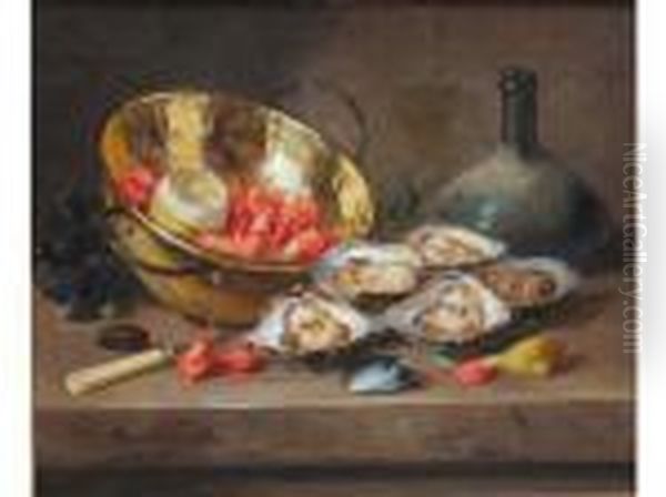 Nature Morte Aux Huitres Et Aux Crevettes Oil Painting by Alphonse de Neuville