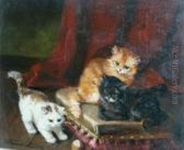 Playful Kittens Oil Painting by Alphonse de Neuville