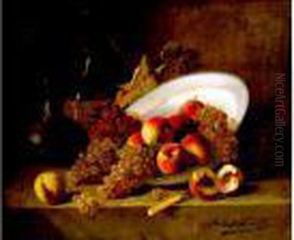 Nature Morte Auxpeches Et Aux Raisins Oil Painting by Alphonse de Neuville