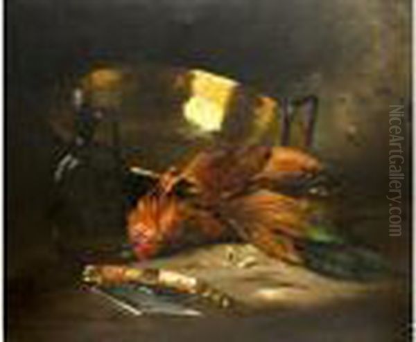 Nature Morte Au Coqde Barbarie Oil Painting by Alphonse de Neuville