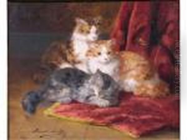 Les Trois Chatons Et L'abeille Oil Painting by Alphonse de Neuville