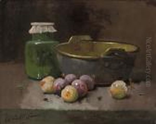 Still Life With Plums Oil Painting by Alphonse de Neuville