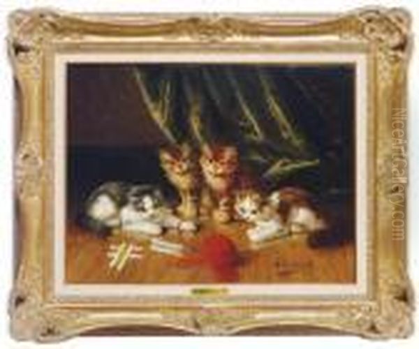 Kittens At Play Oil Painting by Alphonse de Neuville