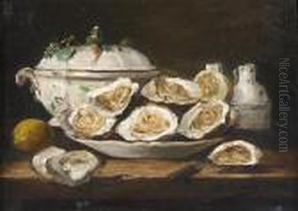 Nature Morte Aux Huitres Et A La Faience Oil Painting by Alphonse de Neuville