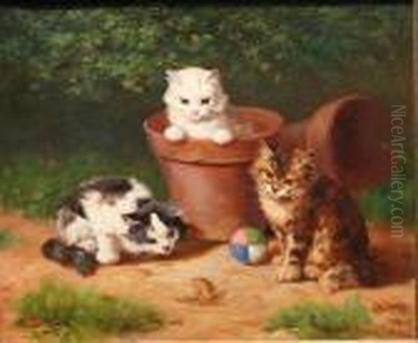 Les Chatons Et L'escargot Oil Painting by Alphonse de Neuville