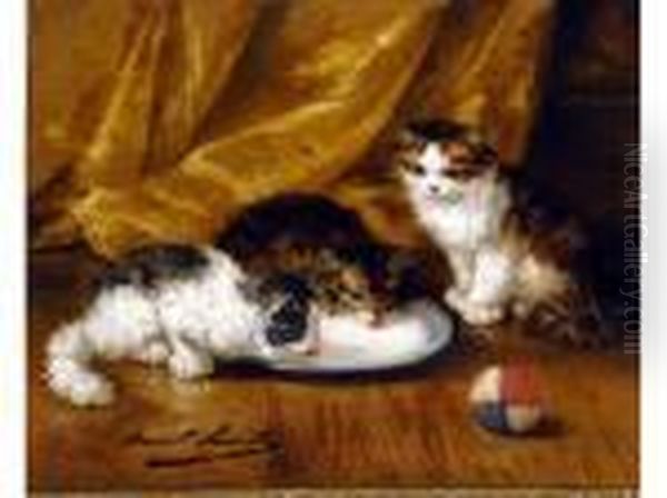 3 Chatons Huile Sur Toilesignee En Bas A Gauche 38 X 46 Oil Painting by Alphonse de Neuville