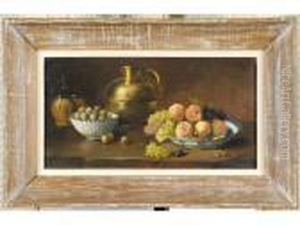 Nature Morte Aux Peche, Raisins Et Cane A Lait Oil Painting by Alphonse de Neuville