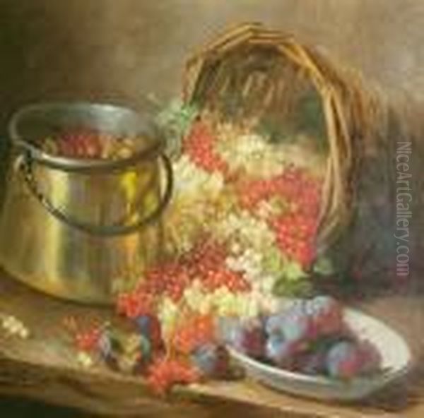 Stilllife With Currants And Plums Oil Painting by Alphonse de Neuville