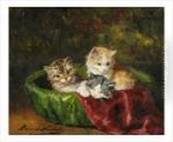 Le Repos Des Trois Chatons Oil Painting by Alphonse de Neuville