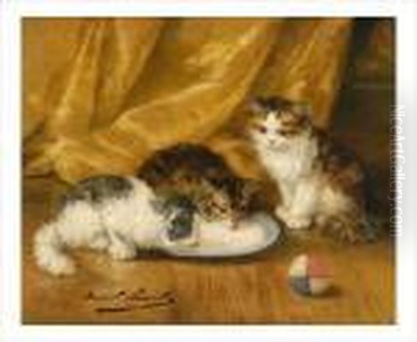 Trois Chtons Et Une Balle Oil Painting by Alphonse de Neuville