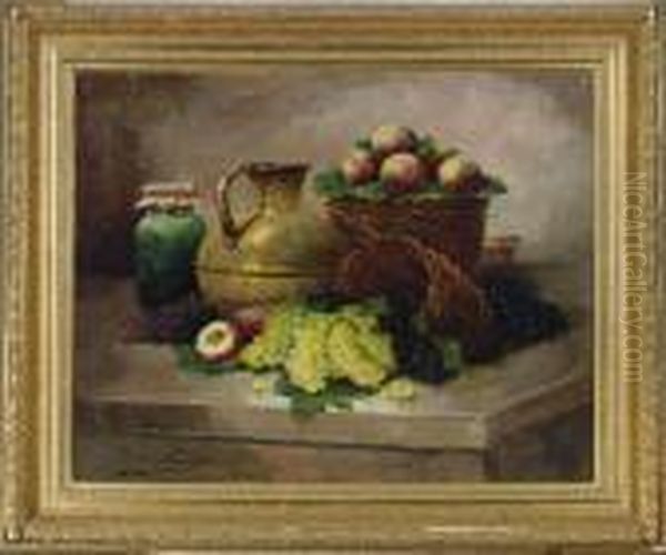 Still Life With Peaches And Grapes Oil Painting by Alphonse de Neuville