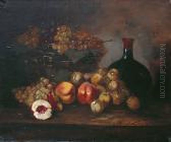 Nature Morte Aux Fruits Et A La Carafe Oil Painting by Alphonse de Neuville