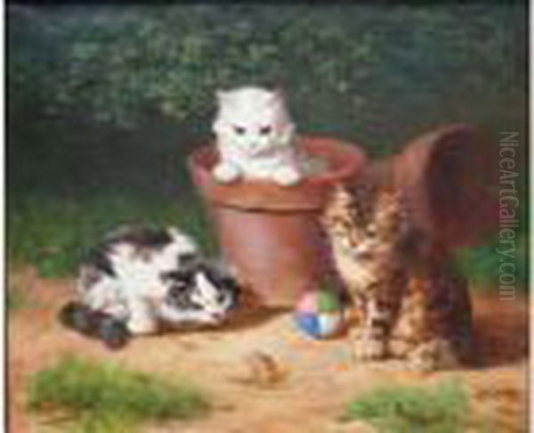 Les Chatons Et L Escargot Oil Painting by Alphonse de Neuville