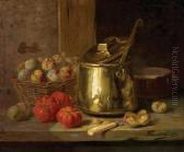 Still Life With Copper Urn Oil Painting by Alphonse de Neuville