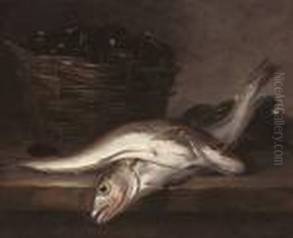 Fish And A Basket Of Mussels Oil Painting by Alphonse de Neuville