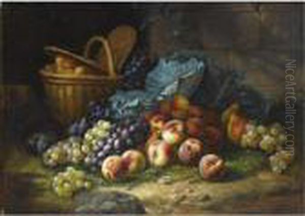 A Still Life With Peaches And Grapes Oil Painting by Alphonse de Neuville