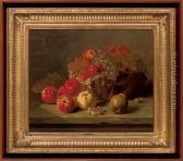 Apples And Grapes In A Basket Oil Painting by Alphonse de Neuville