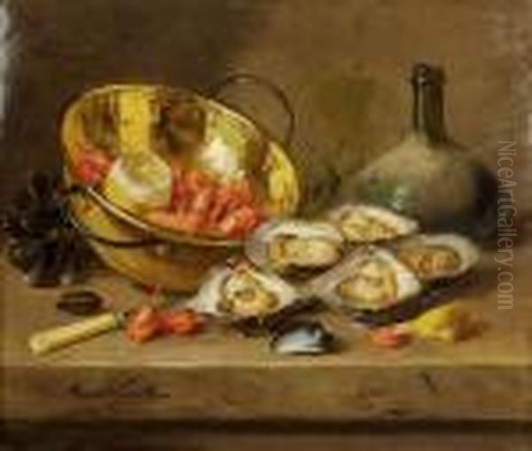 Nature Morte Aux Huitres Et Crevettes Oil Painting by Alphonse de Neuville