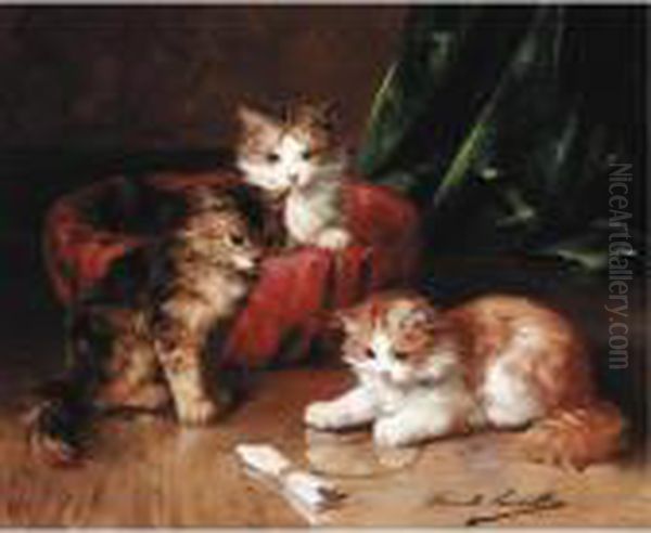 Three Young Kittens Oil Painting by Alphonse de Neuville