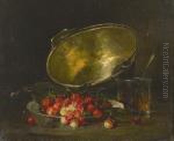 Stillleben Mit Kirschen. Oil Painting by Alphonse de Neuville