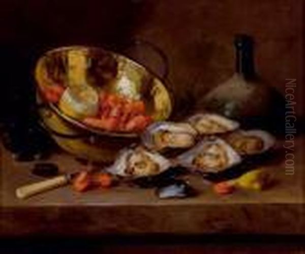 Nature Morte Aux Huitres Et Crevettes Oil Painting by Alphonse de Neuville