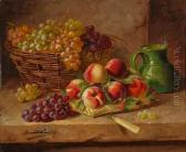 Nature Morte Aux Peches Et Aux Raisins Oil Painting by Alphonse de Neuville