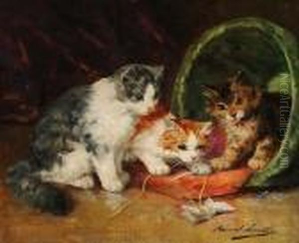 Kittens At Play Oil Painting by Alphonse de Neuville