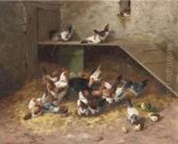 At The Chicken Farm Oil Painting by Alphonse de Neuville