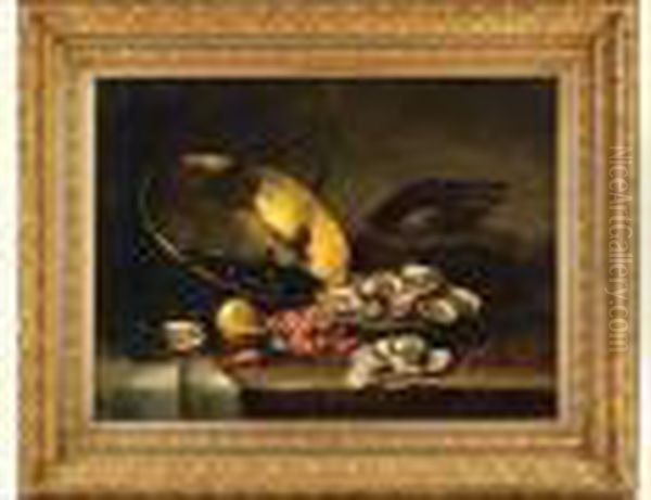 Nature Morte Aux Moules, Aux Huitres Et Aux Crevettes. Oil Painting by Alphonse de Neuville