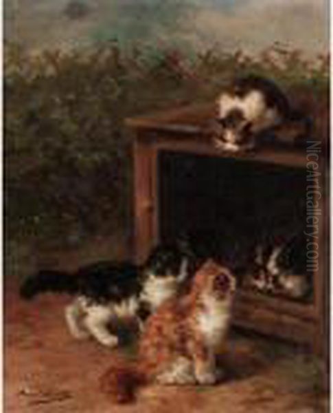 Naughty Kittens Oil Painting by Alphonse de Neuville