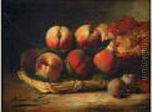  Corbeilles De Peches Et De Groseilles  Oil Painting by Alphonse de Neuville