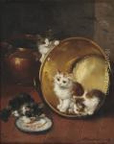 Chatons Jouant Dans Les Casseroles En Cuivre Oil Painting by Alphonse de Neuville