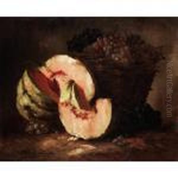 Still Life Of Melons And Grapes Oil Painting by Alphonse de Neuville