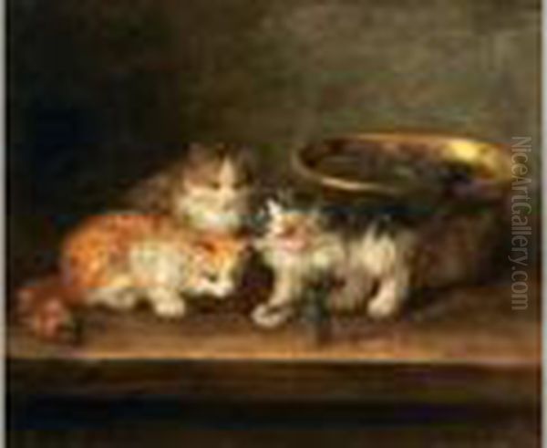 Les Chatons Et L'ecrevisse Oil Painting by Alphonse de Neuville