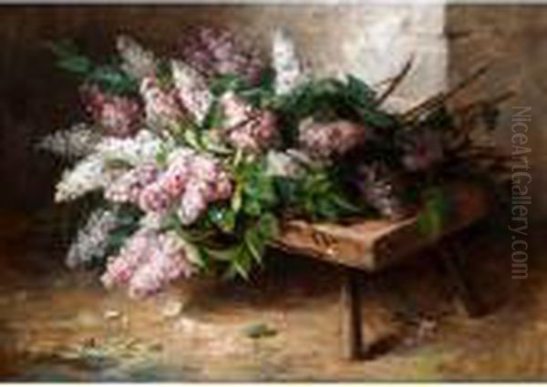 Still Life Of Lilac On A Bench Oil Painting by Alphonse de Neuville