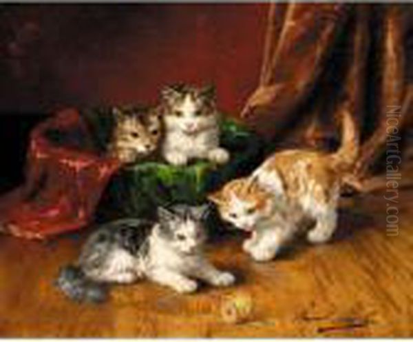 Playful Kittens Oil Painting by Alphonse de Neuville