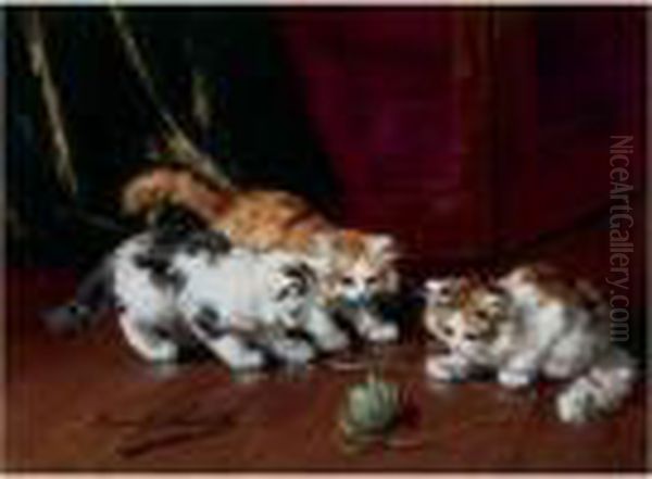 Chats Jouant A La Pelote De Laine Oil Painting by Alphonse de Neuville