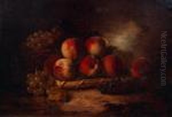 Nature Morte Aux Peches Et Aux Raisins Oil Painting by Alphonse de Neuville