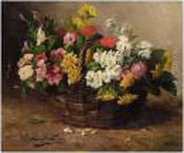 A Basket Of Flowers Oil Painting by Alphonse de Neuville