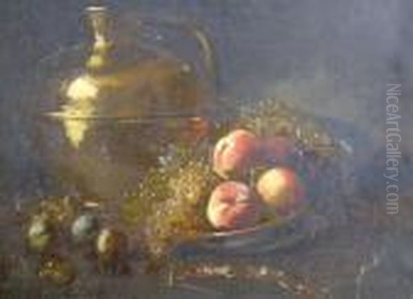 Still Life With Fruit And Brass Vessel Oil Painting by Alphonse de Neuville