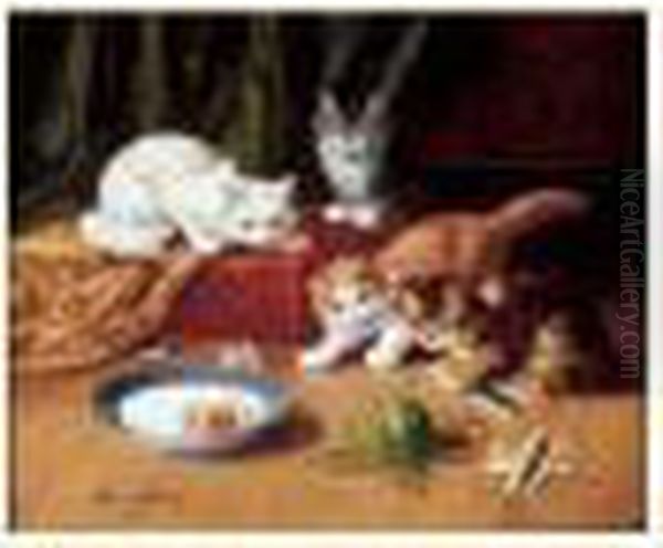 Chatons Jouant Oil Painting by Alphonse de Neuville