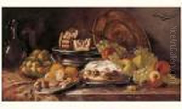 Fruits Et Comestibles Sur Un Entablement Oil Painting by Alphonse de Neuville