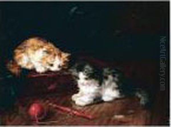 Kittens Playing Oil Painting by Alphonse de Neuville