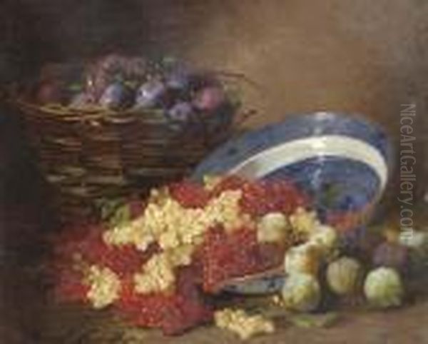 A Still-life With Prunes And Berries Oil Painting by Alphonse de Neuville