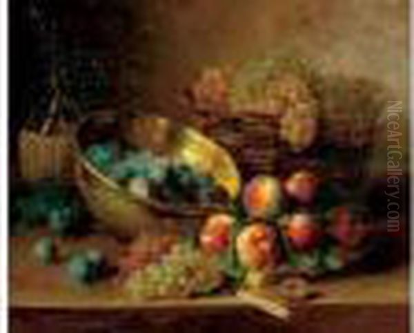 Nature Morte Aux Peches Et Raisins Oil Painting by Alphonse de Neuville